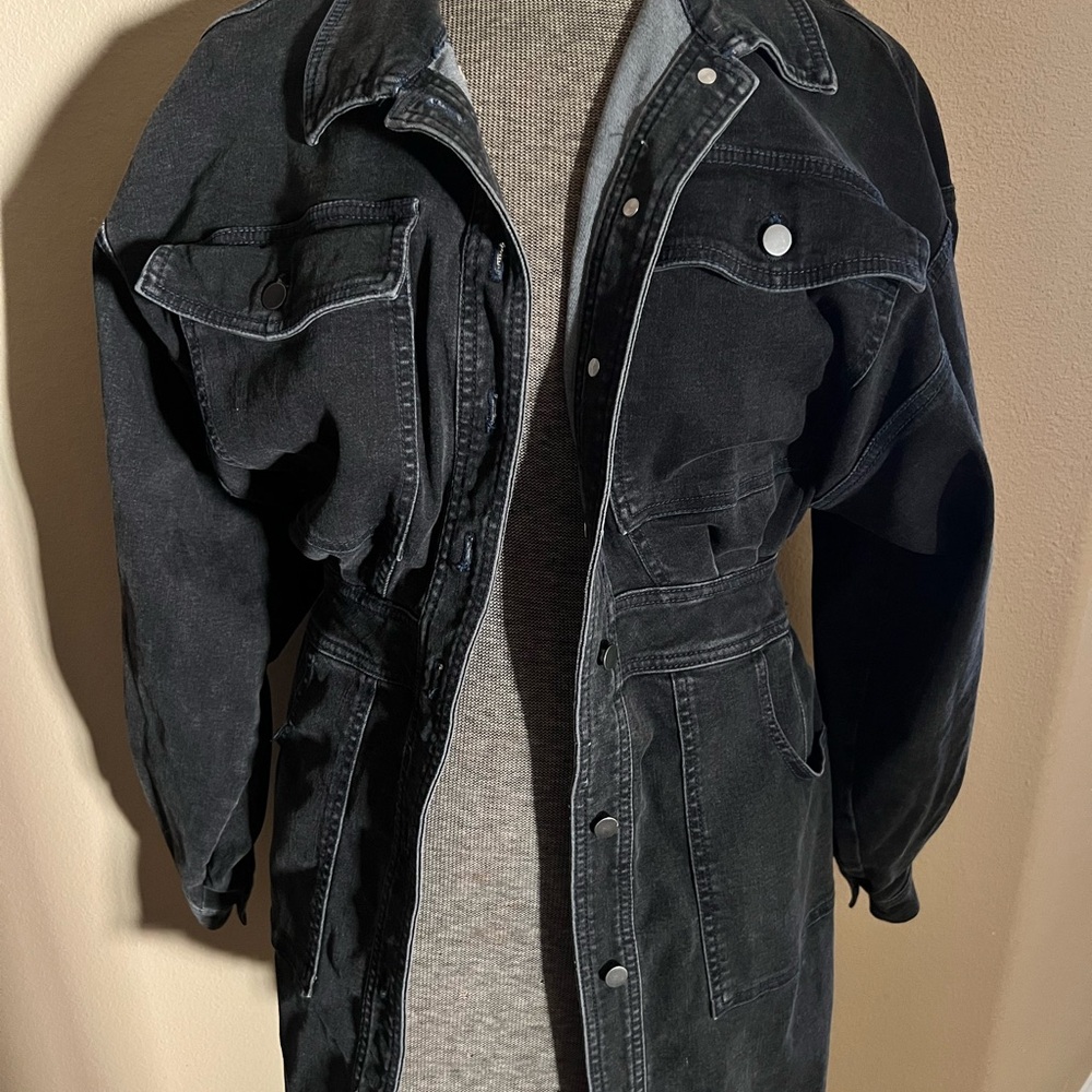 Free People Black Denim Trench Coat